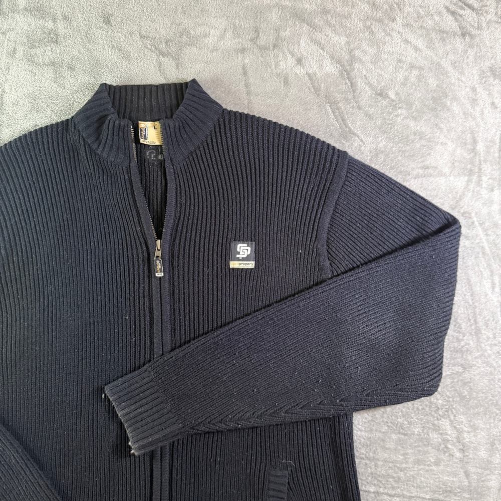 VTG 90'S State Property Full Zip Ribbed Knit Cardigan Sweater Jacket Black L